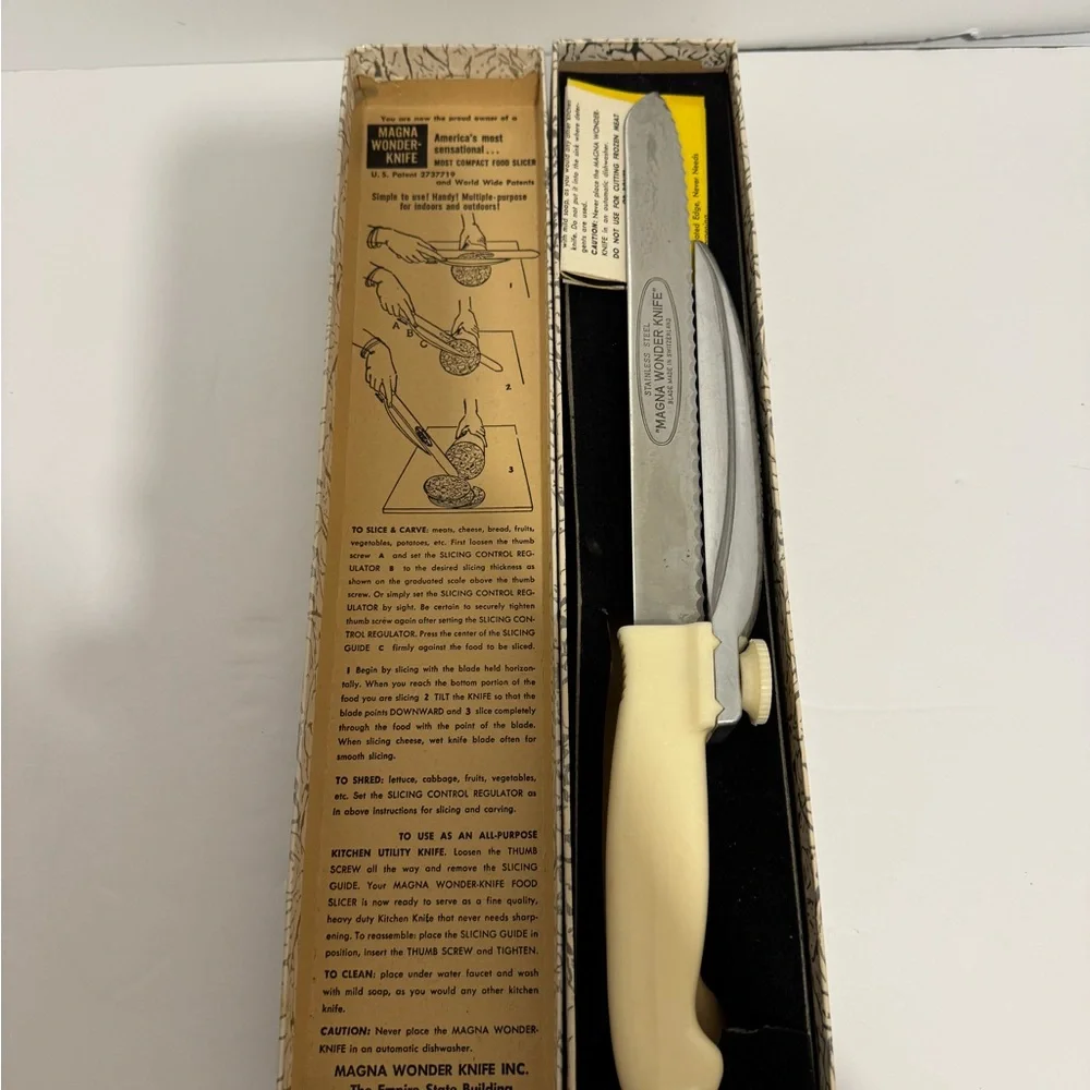 Vintage Deluxe Magna Wonder Knife Adjustable Food Slicer W/Box 1961 Switzerland